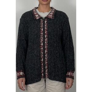 Vintage St. John’s Bay Gray Cardigan Full Zip Wool Red and White Details